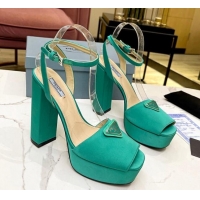 Pretty Style Prada Silk High Heel Platform Sandals 13cm Green 0909115