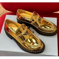 Cheap Price Prada Metallic Leather Loafers Gold 122871