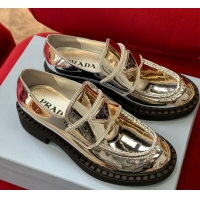 Fashion Prada Metallic Leather Loafers Silver 122872