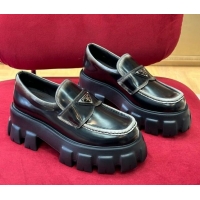 Low Cost Prada Distressed Leather Loafers Black/Silver 122874