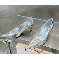 Unique Style Prada Metallic Leather Pumps 7.5cm Silver 122878