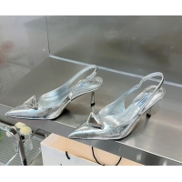 Good Product Prada Metallic Leather Slingback Pumps 7.5cm Silver 122881