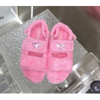 Purchase Prada Shearling Flat Sandals Pink 122958