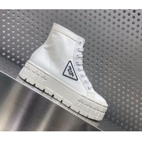 Low Price Prada Double Wheel Nylon Gabardine High top Sneakers White 122963