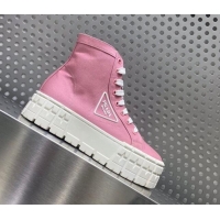 Grade Quality Prada Double Wheel Nylon Gabardine High top Sneakers Pink 122964