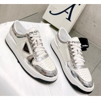 Good Quality Prada Downtown Perforated Leather Sneakers Silver 020939