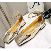 Low Price Prada Metallic Leather Ballerinas Flat Gold 020951