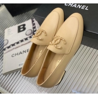 Top Quality Chanel Lambskin Loafers with Chain CC G39438 Beige