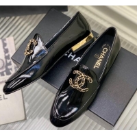 Best Price Chanel Patent Leather Loafers with Chain CC G39438 Black