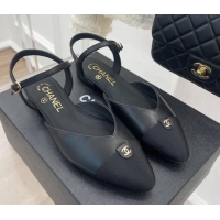 Unique Style Chanel Lambskin Flat Sandals with CC Tag Black 122239