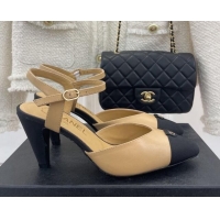 Pretty Style Chanel Lambskin Medium Heel Sandals with CC Tag 7cm Beige 122243