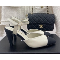 Durable Chanel Lambskin Medium Heel Sandals with CC Tag 7cm White 122244