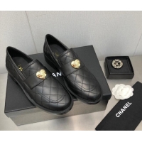 Good Quality Chanel Quilted Calfskin Loafers with Love Charm 6cm G39697 Black