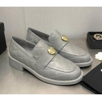 Top Grade Chanel Quilted Calfskin Loafers with Love Charm 6cm G39697 Grey