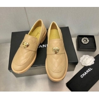 Grade Quality Chanel Quilted Calfskin Loafers with Love Charm 6cm G39697 Beige