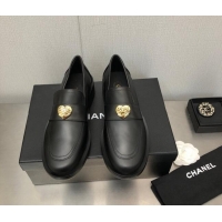 Good Quality Chanel Calfskin Loafers with Love Charm 6cm G39697 Black