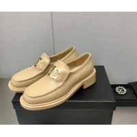 Best Product Chanel Shiny Calfskin Loafers with CC Charm 6cm G39602 Beige