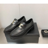 Trendy Design Chanel Shiny Calfskin Loafers with CC Charm 6cm G39602 Black 122264