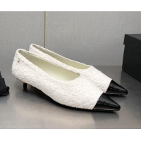 Luxurious Chanel Tweed & Patent Calfskin Pumps G39535 3.5cm White 122266