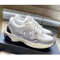 Discount Chanel Mesh & Laminated Leather Sneakers G39792 White/Silver 122276