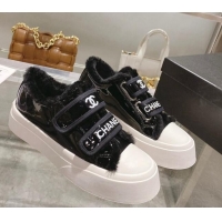 Sophisticated Chanel Patent Leather and Wool Sneakers Black 122281