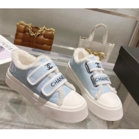 Hot Style Chanel Patent Leather and Wool Sneakers Blue 122282