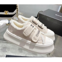 Shop Duplicate Chanel Patent Leather and Wool Platform Sneakers Apricot 122283