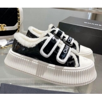 Good Product Chanel Patent Leather and Wool Platform Sneakers Black 122285