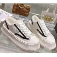 Duplicate Chanel Patent Leather and Wool Platform Sneakers White 122288