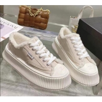 Best Product Chanel Patent Leather and Wool Platform Sneakers Apricot 122289