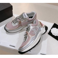 Good Looking Chanel Mesh & Laminated Leather Sneakers G39792 Pink/Silver