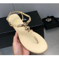 Stylish Chanel Lambskin Flat Sandals with Love Charm G39674 Apricot 122755