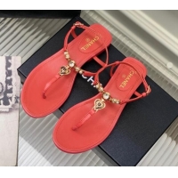 Top Design Chanel Lambskin Flat Sandals with Love Charm G39674 Red 122751