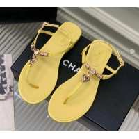 Good Product Chanel Lambskin Flat Sandals with Love Charm G39674 Yellow 122752