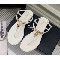 Good Quality Chanel Lambskin Flat Sandals with Love Charm G39674 White 122753