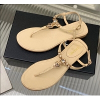 Unique Style Chanel Lambskin Flat Sandals with Love Charm G39674 Nude 122754