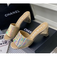 Durable Chanel Camellia Embossed Calfskin Heel Slide Sandals Gold 122804