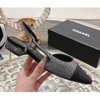 Best Price Chanel Crystal Flat Slingback G31319 Black 122813