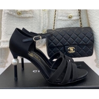 Purchase Chanel Silk High Heel Sandals 8.5cm with Pearl Black 122816