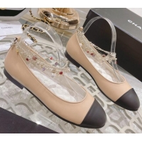 Luxurious Chanel Calfskin Ballerinas with Chain G38986 Beige 122826