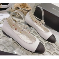 Low Cost Chanel Calfskin Ballerinas with Chain G38986 White 122827