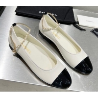 Charming Chanel Lambskin and Patent Leather Ballerinas with Chain G38986 White