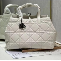 Unique Grade LADY DIOR TOP HANDLE LARGE BAG Latte Cannage Lambskin C0088 WHITE&BLACK