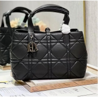 Cheapest LADY DIOR TOP HANDLE MEDIUM BAG Latte Cannage Lambskin C0089 BLACK&BLACK