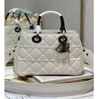 Most Popular LADY DIOR TOP HANDLE MEDIUM BAG Latte Cannage Lambskin C9226 WHITE&BLACK