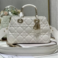 Promotional LADY DIOR TOP HANDLE MEDIUM BAG Latte Cannage Lambskin C9226 WHITE&GOLD