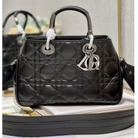 Good Looking LADY DIOR TOP HANDLE MEDIUM BAG Latte Cannage Lambskin C9226 BLACK&BLACK