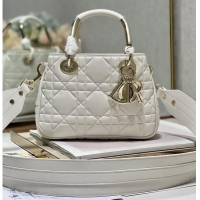 Well Crafted LADY DIOR TOP HANDLE SMALL BAG Latte Cannage Lambskin C9228 WHITE&GOLD