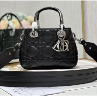 Luxurious LADY DIOR TOP HANDLE SMALL BAG Latte Cannage Lambskin C9228 BLACK&BLACK