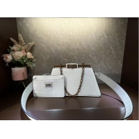 Unique Grade Fendi Peekaboo Cut Medium Alligator pattern bag 8BN340 WHITE